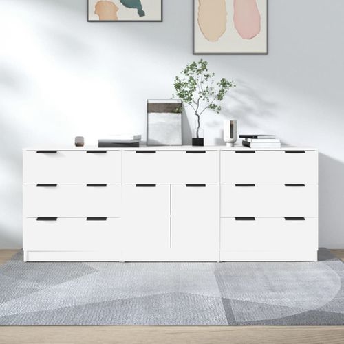 Buffets 3 Pièces Blanc Bois Contreplaqué
