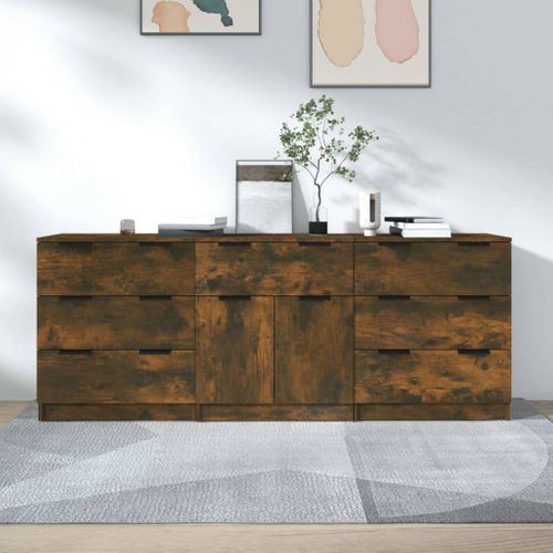 Buffets 3 Pièces Chêne Fumé Bois Contreplaqué