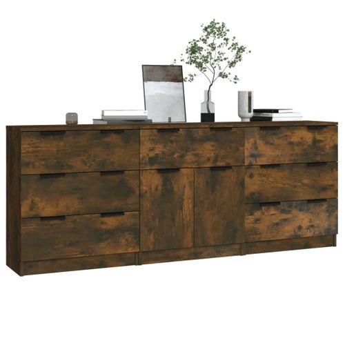Buffets 3 Pièces Chêne Fumé Bois Contreplaqué
