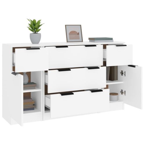 Buffets 3 Pièces Blanc Bois Contreplaqué