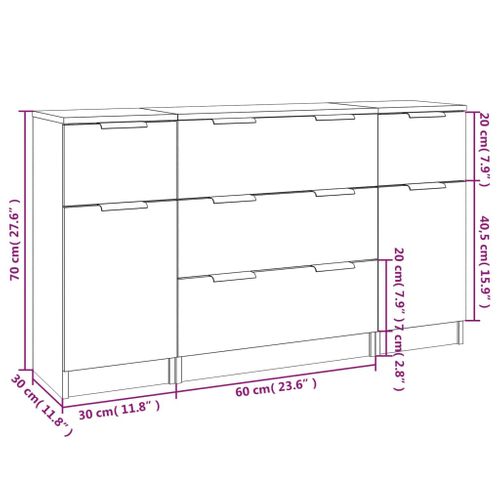 Buffets 3 Pièces Blanc Bois Contreplaqué