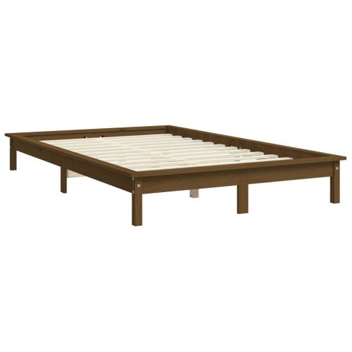Cadre De Lit Sans Matelas Marron Miel Bois Massif 120x190