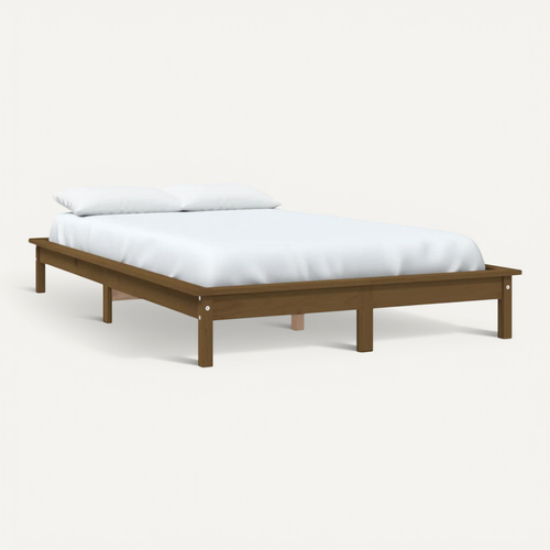 Cadre De Lit Sans Matelas Marron Miel Bois Massif 120x190