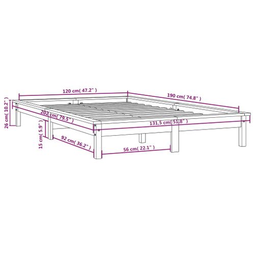 Cadre De Lit Sans Matelas Marron Miel Bois Massif 120x190