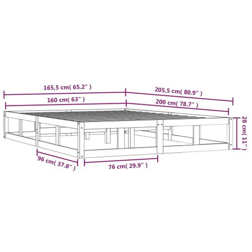 Cadre De Lit Sans Matelas Noir 160x200 Cm Bois Massif