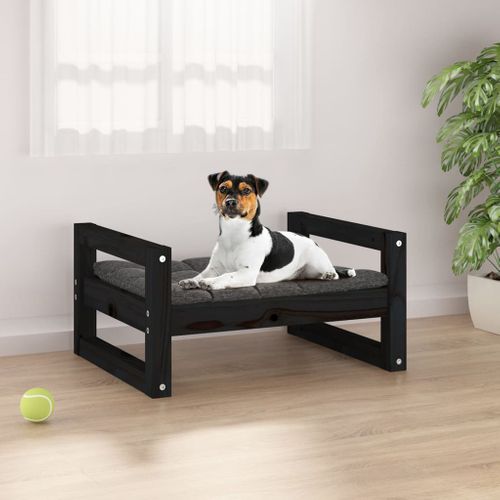 Lit Pour Chien Noir 55,5x45,5x28 Cm Bois De Pin Solide