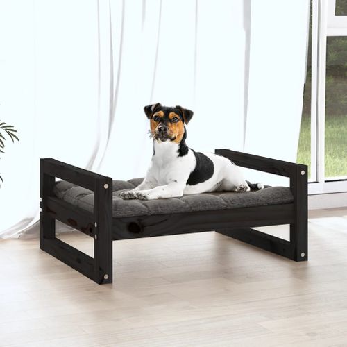 Lit Pour Chien Noir 55,5x45,5x28 Cm Bois De Pin Solide
