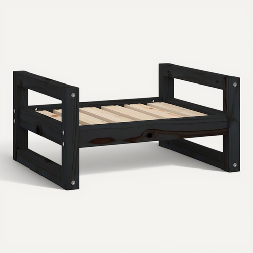 Lit Pour Chien Noir 55,5x45,5x28 Cm Bois De Pin Solide