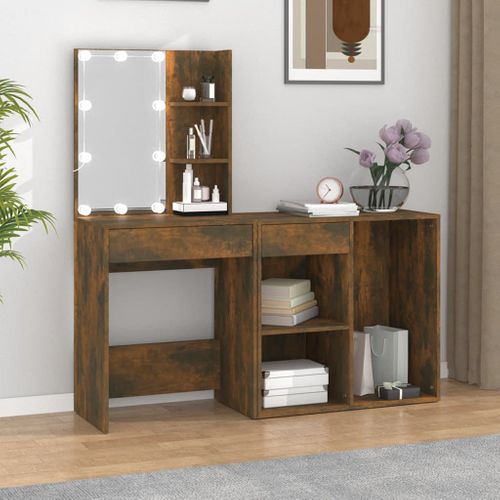 Coiffeuse À LED Avec Armoire Chêne Fumé Bois Contreplaqué