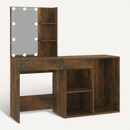 Coiffeuse À LED Avec Armoire Chêne Fumé Bois Contreplaqué