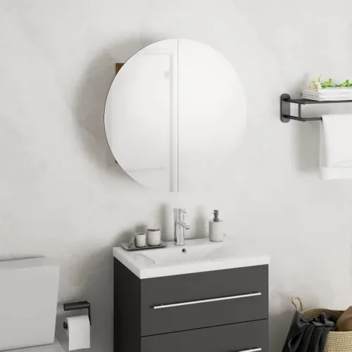 Armoire De Salle De Bain Miroir Rond Et LED Chêne 40x40x17,5 Cm
