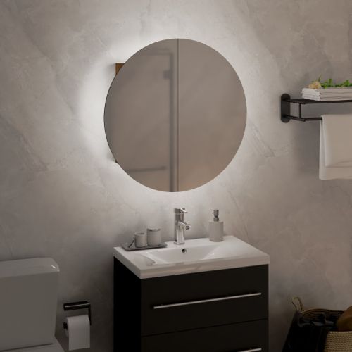 Armoire De Salle De Bain Miroir Rond Et LED Chêne 40x40x17,5 Cm