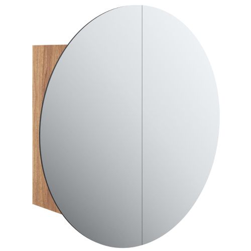 Armoire De Salle De Bain Miroir Rond Et LED Chêne 40x40x17,5 Cm