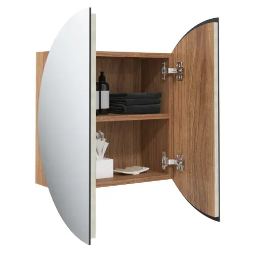 Armoire De Salle De Bain Miroir Rond Et LED Chêne 40x40x17,5 Cm