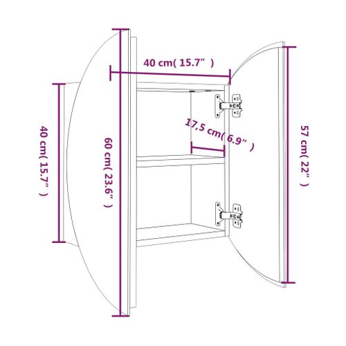 Armoire De Salle De Bain Miroir Rond Et LED Chêne 40x40x17,5 Cm