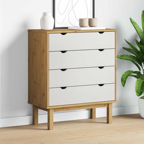 Meuble À Tiroirs "otta" Avec Plateau D'affichage 76,5x39,5x90 Cm Bois Massif Pin