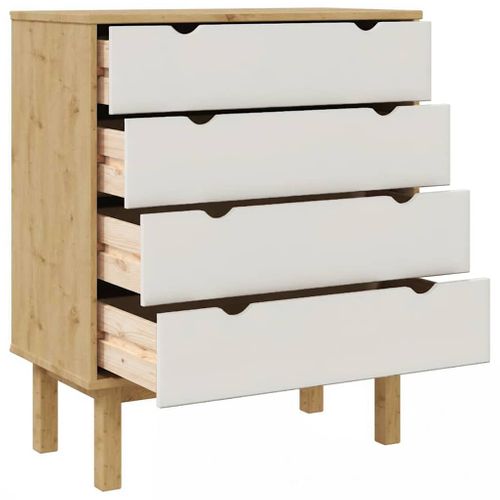 Meuble À Tiroirs "otta" Avec Plateau D'affichage 76,5x39,5x90 Cm Bois Massif Pin