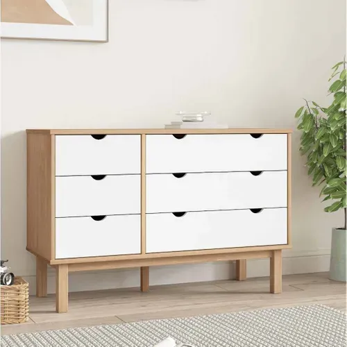 Commode Otta Marron Et Blanc 111x43x73,5 Cm Bois De Pin Massif