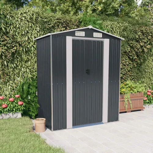 Abri De Jardin Anthracite 192x108x223 Cm Acier Galvanisé Rangement Pour Outils D'extérieur