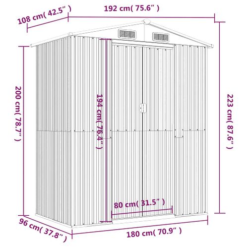 Abri De Jardin Anthracite 192x108x223 Cm Acier Galvanisé Rangement Pour Outils D'extérieur