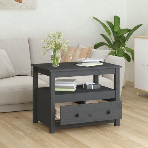 Table Basse Gris 71x49x55 Cm Bois Massif De Pin