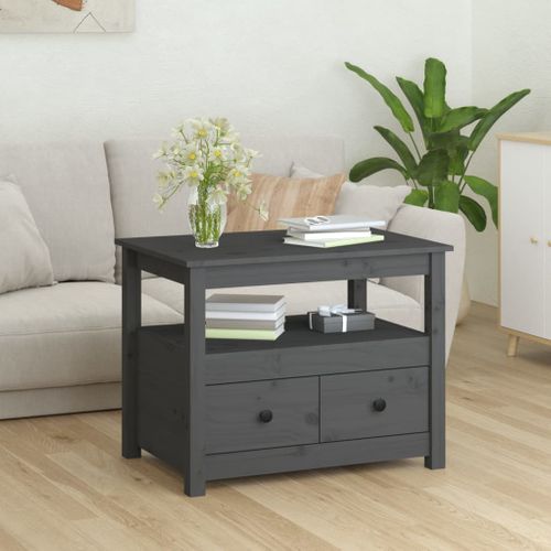 Table Basse Gris 71x49x55 Cm Bois Massif De Pin