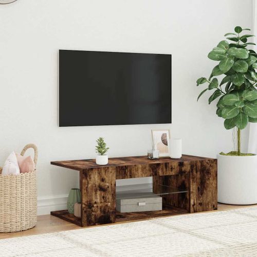 Meuble TV Avec Lumières LED Chêne Fumé 90x39x30 Cm