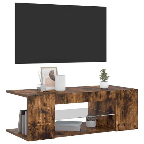 Meuble TV Avec Lumières LED Chêne Fumé 90x39x30 Cm
