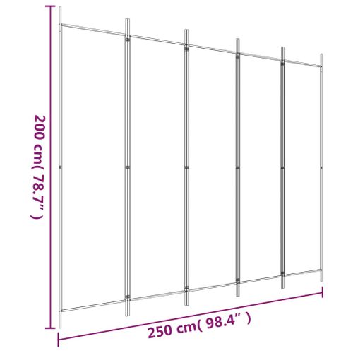 Cloison De Séparation 5 Panneaux Blanc 250x200 Cm Tissu