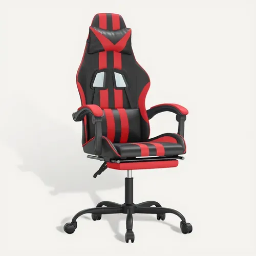 Chaise De Jeu Pivotante Et Repose-pied Noir Et Rouge Similicuir