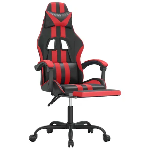 Chaise De Jeu Pivotante Et Repose-pied Noir Et Rouge Similicuir