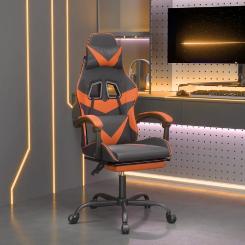 Chaise De Jeu Pivotante Repose-pied Noir Et Orange Similicuir