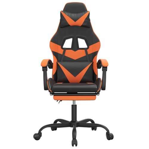 Chaise De Jeu Pivotante Repose-pied Noir Et Orange Similicuir