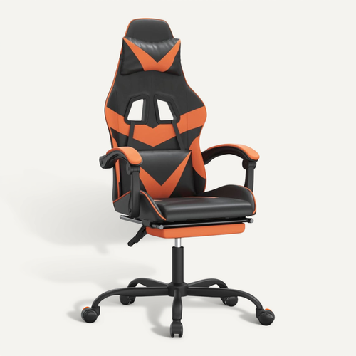 Chaise De Jeu Pivotante Repose-pied Noir Et Orange Similicuir