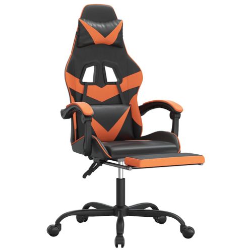 Chaise De Jeu Pivotante Repose-pied Noir Et Orange Similicuir