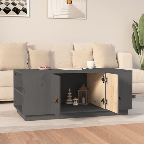 Table Basse Gris 100x50x41 Cm Bois Massif De Pin