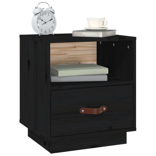 Table De Chevet Noir 40x34x45 Cm Bois De Pin Massif