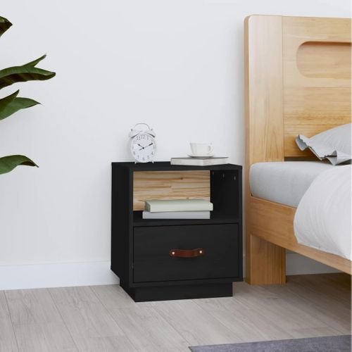 Table De Chevet Noir 40x34x45 Cm Bois De Pin Massif