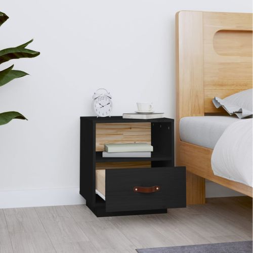 Table De Chevet Noir 40x34x45 Cm Bois De Pin Massif
