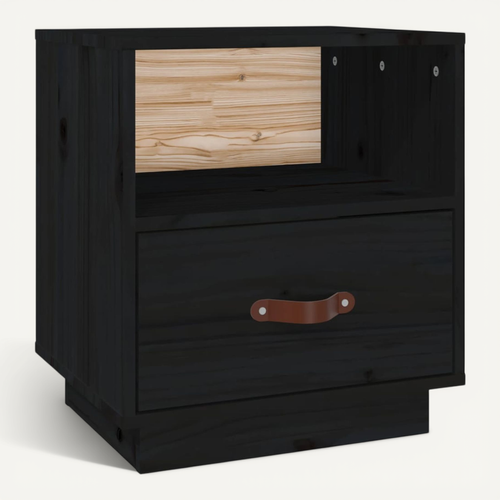 Table De Chevet Noir 40x34x45 Cm Bois De Pin Massif