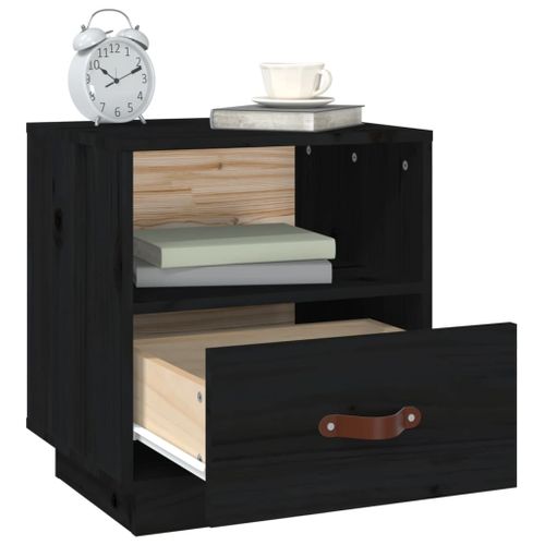 Table De Chevet Noir 40x34x45 Cm Bois De Pin Massif