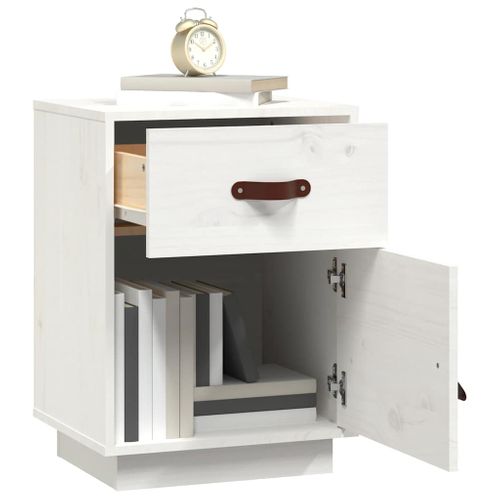 Table De Chevet Blanc 40x34x55 Cm Bois De Pin Solide