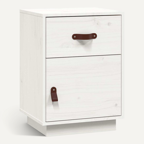 Table De Chevet Blanc 40x34x55 Cm Bois De Pin Solide