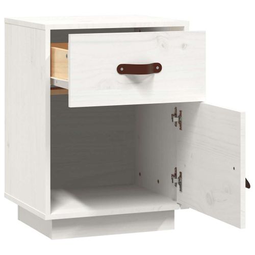 Table De Chevet Blanc 40x34x55 Cm Bois De Pin Solide