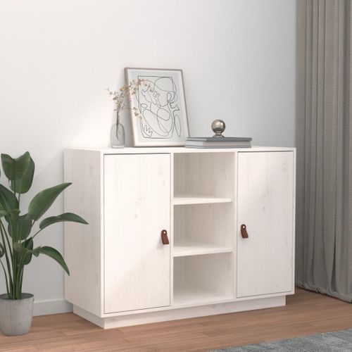 Buffet Blanc 100x40x75 Cm Bois Massif De Pin