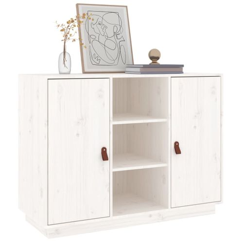 Buffet Blanc 100x40x75 Cm Bois Massif De Pin