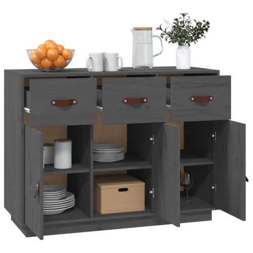 Buffet Gris 100x40x75 Cm Bois Massif De Pin