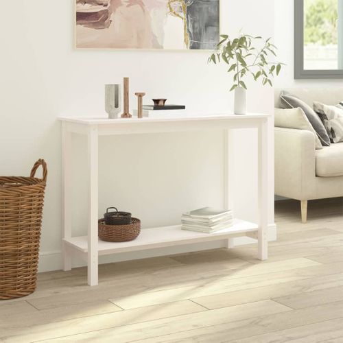 Table Console Blanc 110x40x80 Cm Bois Massif De Pin