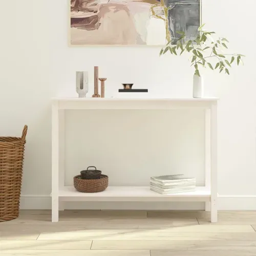 Table Console Blanc 110x40x80 Cm Bois Massif De Pin