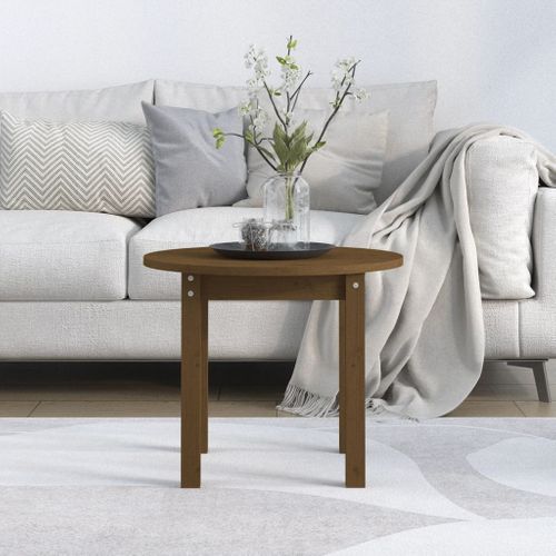 Table Basse Marron Miel Ø 55x45 Cm Bois Massif De Pin